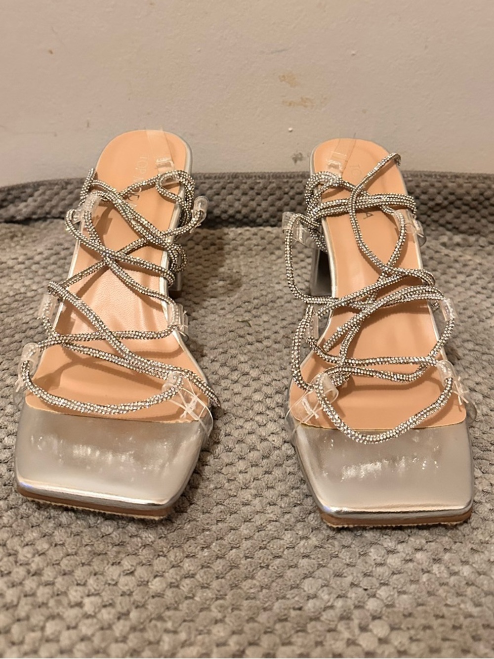 TOP Moda Silver Rhinestone Strappy Block Heels - Picture 2 of 9